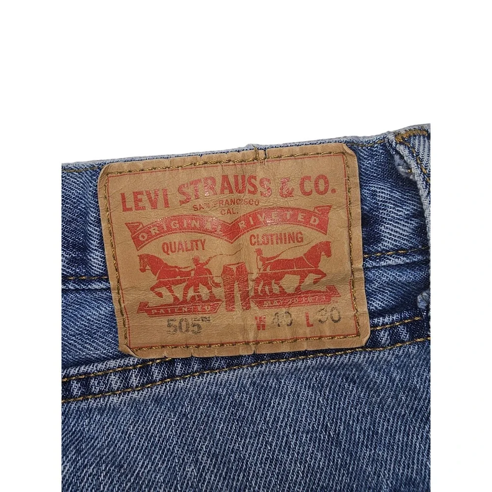 Levis 505 Regular Fit Straight Leg Blue Denim Jeans Mens 40x30 Medium Wash - Picture 4 of 6